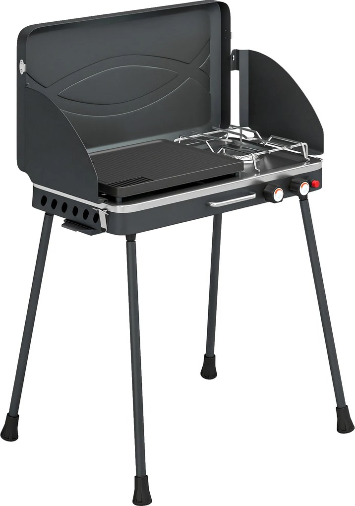 Outsunny Grătar barbecue compact cu arzător pentru camping | Aosom Romania