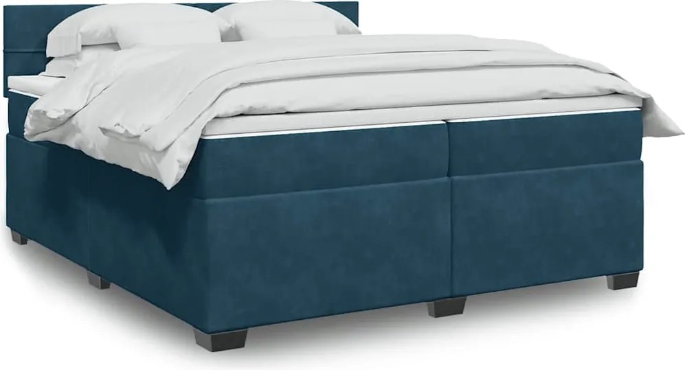 vidaXL Pat box spring cu saltea, albastru, 200x200 cm, catifea