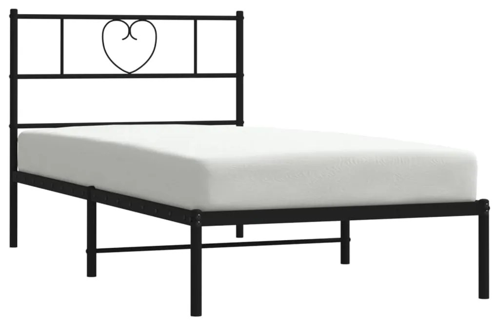 Cadru de pat metalic cu tablie, negru, 90x190 cm