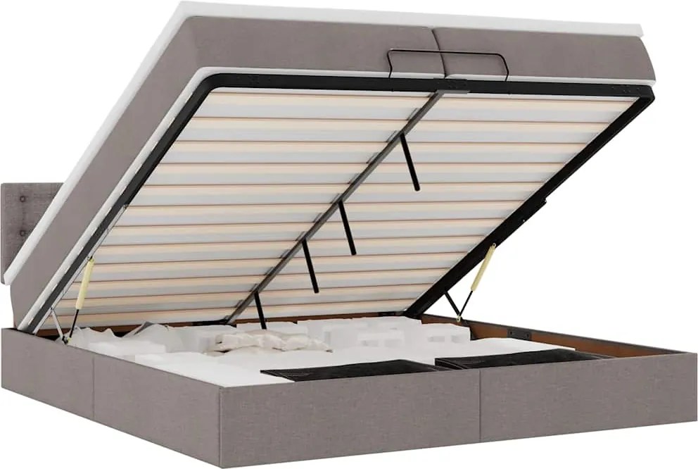 vidaXL Cadru de pat otoman cu saltele Taupe 200x200cm țesătură