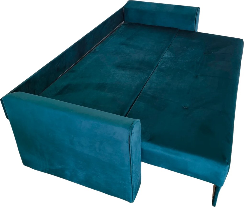 Canapea LILI extensibila, 3 locuri, cu lada de depozitare, catifea turcoaz , 220x95x80 Turcoaz, Catifea
