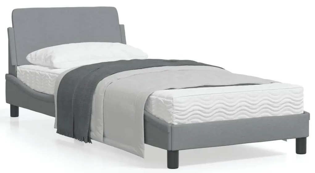 Cadru de pat cu tablie, gri deschis, 90x200 cm, textil