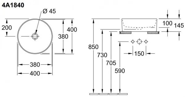 Lavoar pe blat, Villeroy&amp;Boch Collaro, material TitanCeram, 40cm, Alb Alpin, 4A184001