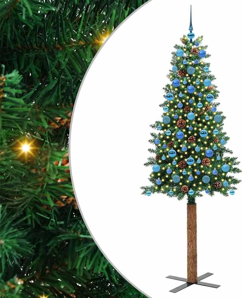 vidaXL Brad de Crăciun subțire Verde 210 cm PVC și lemn de PIN masiv