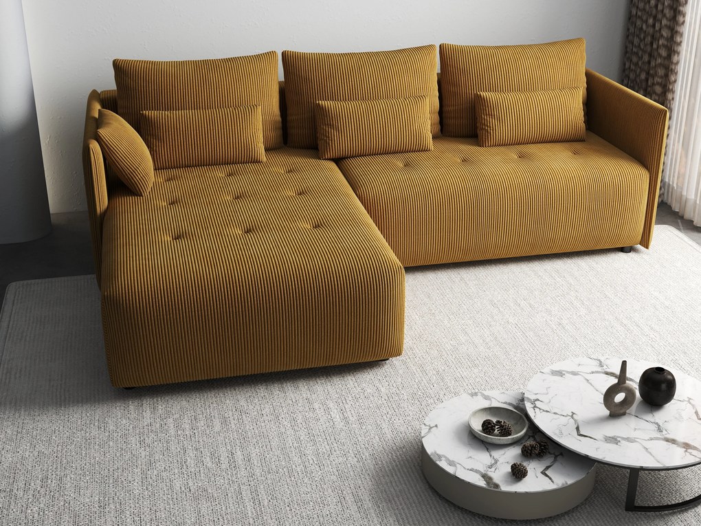 Colțar extensibil dumonde cu ladă de depozitare si sezut confortabil din spuma high-density, Malta Zoom Mustar II 235x185 cm