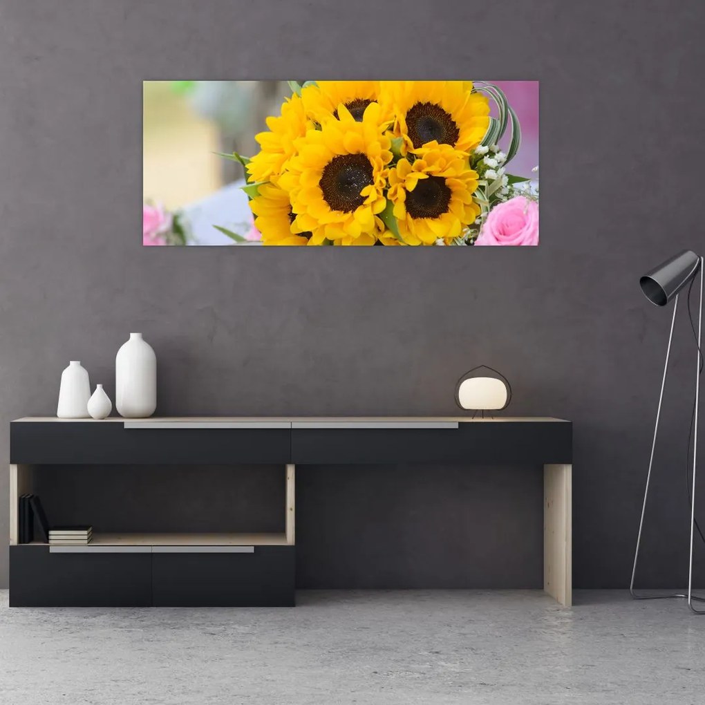 Tablou cu buchetul miresii de floarea soarelui (120x50 cm)