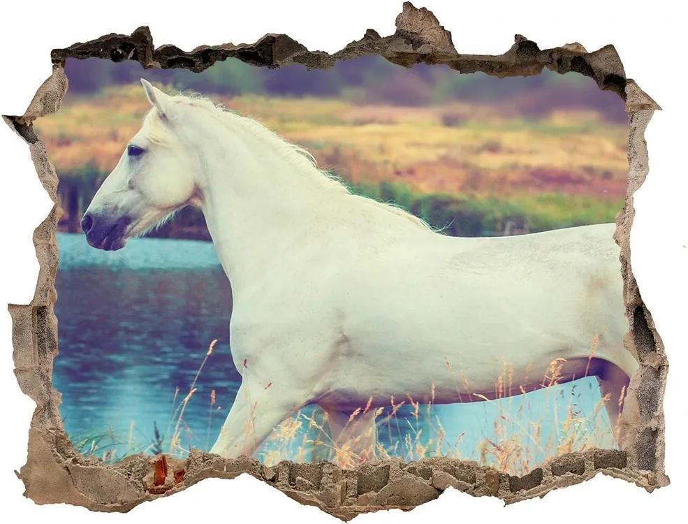 Autocolant 3D gaura cu priveliște White lake horse