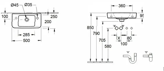 Villeroy & Boch 4342R501 - Lavoar suspendat O.NOVO 50 x 25 cm, ceramică albă