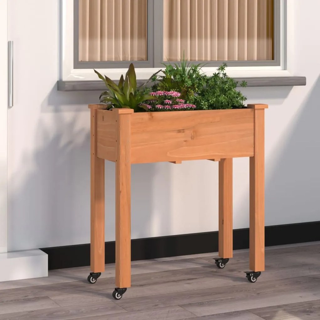 vidaXL Jardinieră cu roți &amp; căptușeală maro 71x37x76cm lemn masiv brad