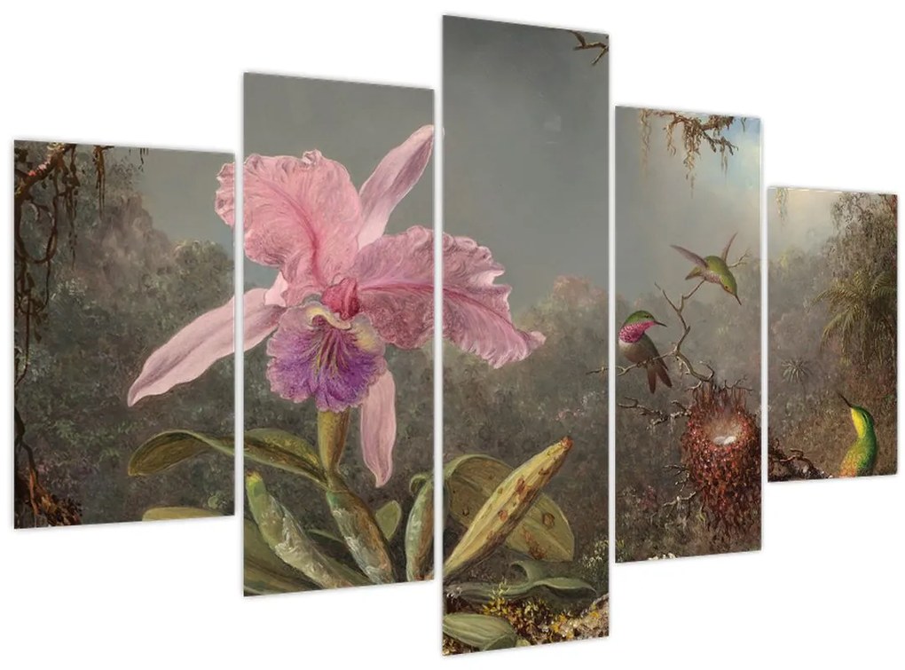 Tablou - Martin Johnson Heade, Cattleya Orchid and Three Hummingbirds, reproducere (150x105 cm)
