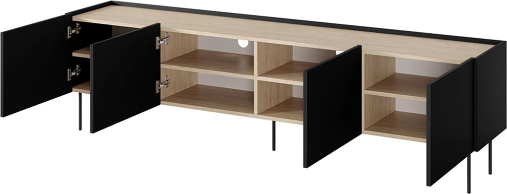 Comodă TV Desin 220 cm cu picioare metalice - negru mat / stejar nagano