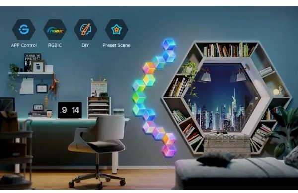 SET 10x corp de iluminat LED Govee Glide Hexa Pro LED Smart RGBIC Wi-Fi