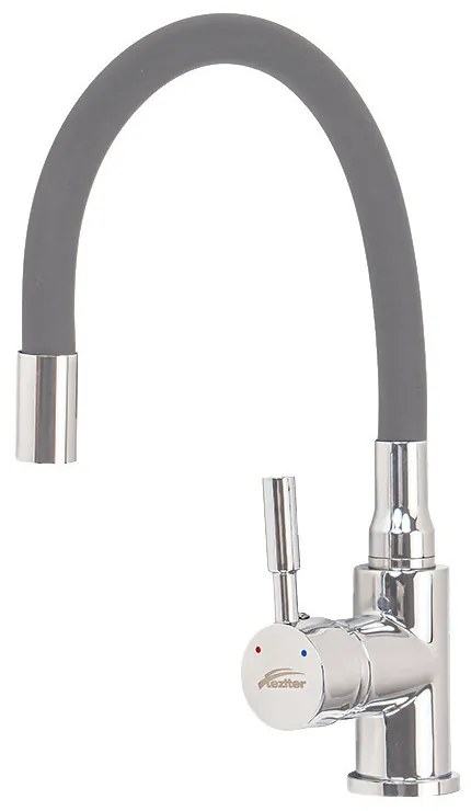 Robinet mixer pentru chiuvetă cu piedestal Corin cu gura de scurgere flexibilă gri