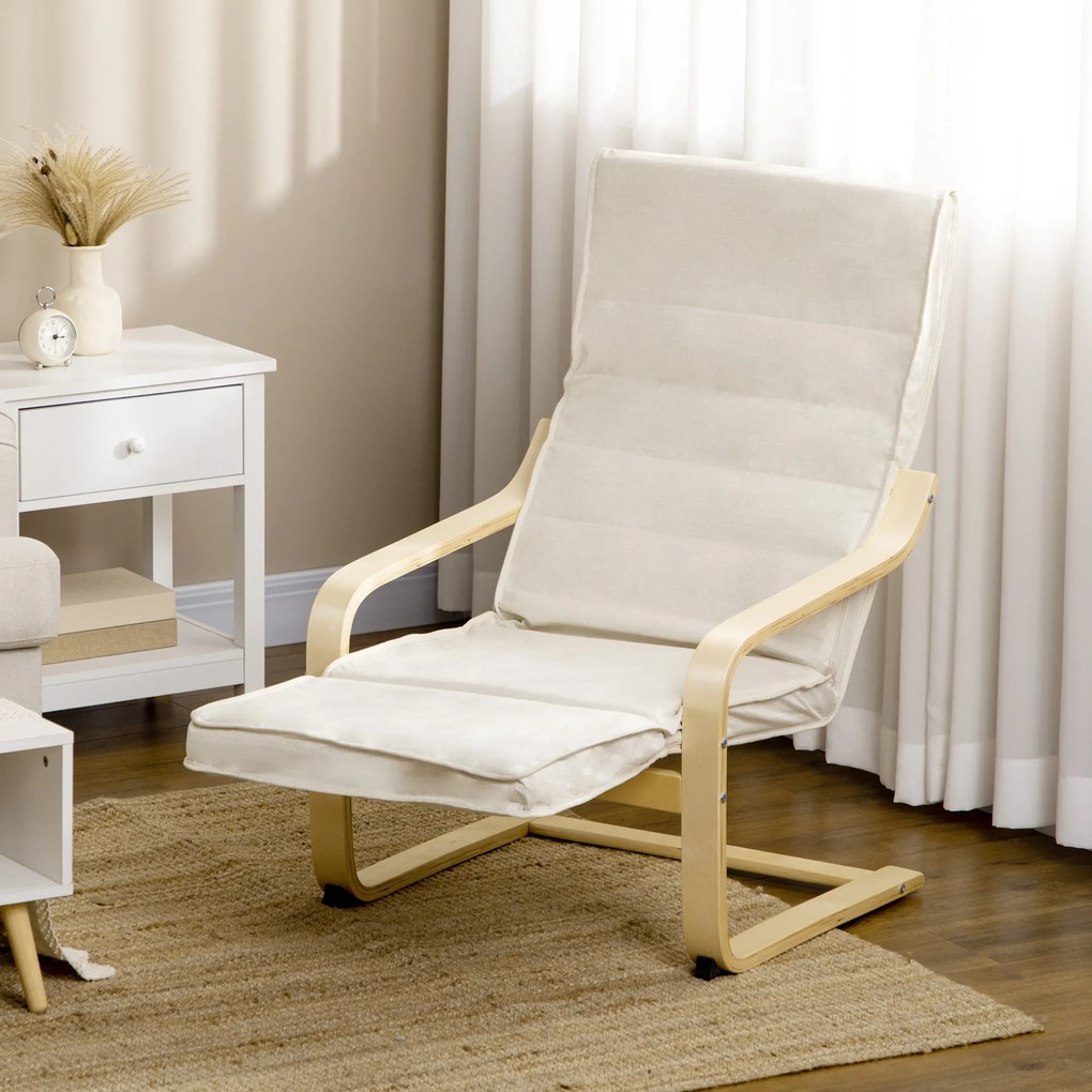 HOMCOM Fotoliu Relax cu Suport pentru Picioare Reglabil în 5 Nivele și Tetieră, 66,5x94x100 cm, Crem | Aosom Romania