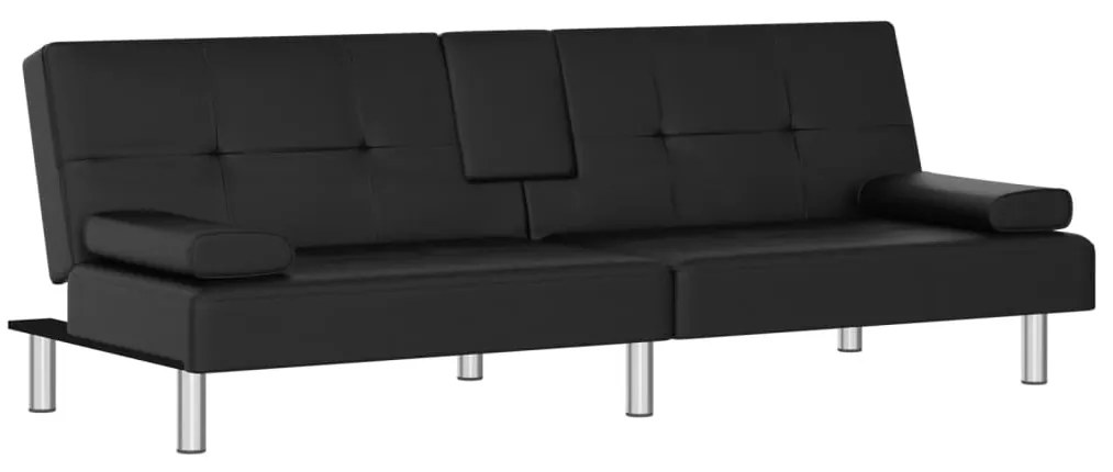 351926 vidaXL Canapea extensibilă cu suporturi pahare, negru, piele ecologică