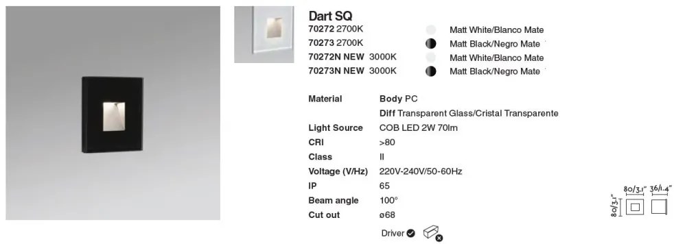 Spot LED de exterior IP65 iluminat ambiental DART SQ Black