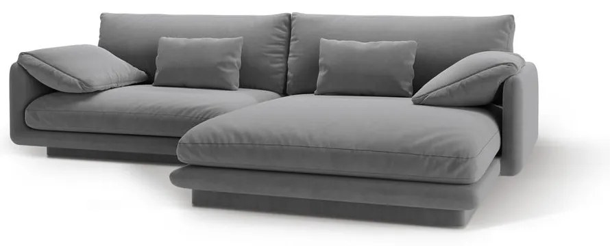 Colțar gri deschis cu tapițerie din catifea (cu colț pe partea dreaptă/cu șezlong) Torino – Micadoni