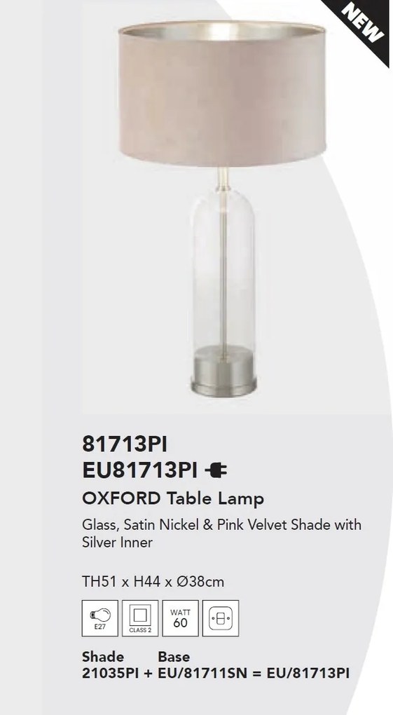Veioza/Lampa de masa design decorativ Oxford nickel/roz