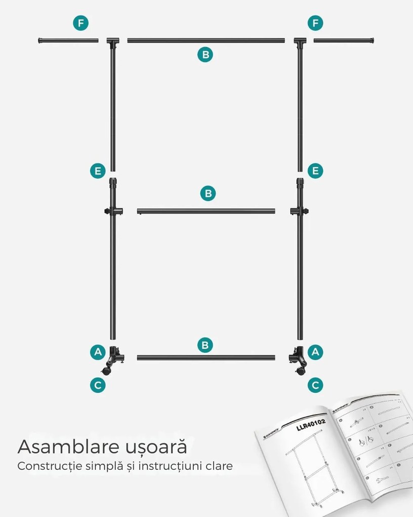 Suport pentru haine în două trepte JASON, 101-165x49x113-180cm, negru SongmicsHome