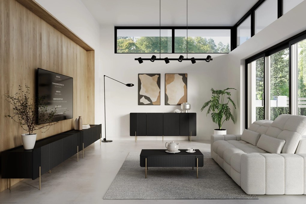 Măsuță de cafea Malmi 100 cm cu sertare - negru mat / picioare aurii