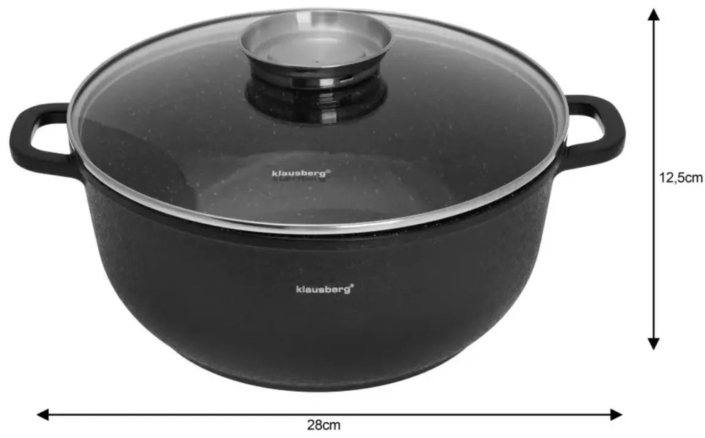 Set 3 oale cu capace 20/24/28 CM 2.3 /4.5/6.8 L Klausberg KB7359, antiaderente, inductie