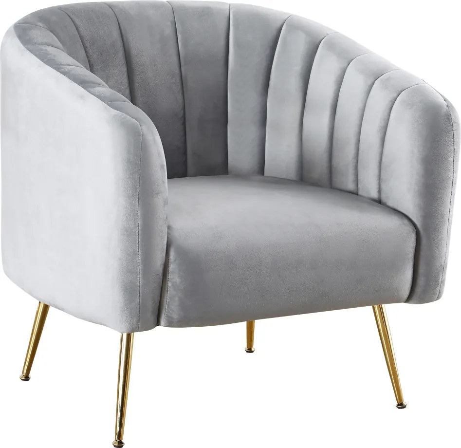 Fotoliu de design, ţesătură Velvet gri/gold crom-auriu, BAGY