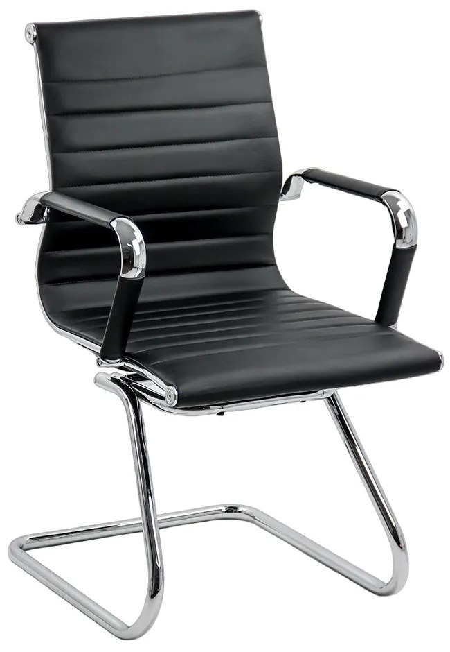 Scaun vizitator negru OFF 806 din piele ecologică și cadrul cromat cu mânere metalice