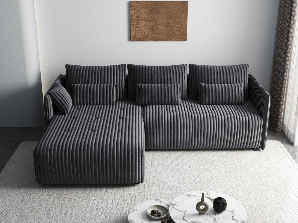 Colțar extensibil dumonde cu ladă de depozitare si sezut confortabil din spuma high-density, Malta Ambience Grey 235x185 cm