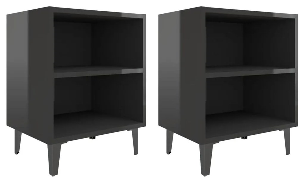 805812 vidaXL Noptiere cu picioare metal 2 buc negru extralucios 40x30x50 cm
