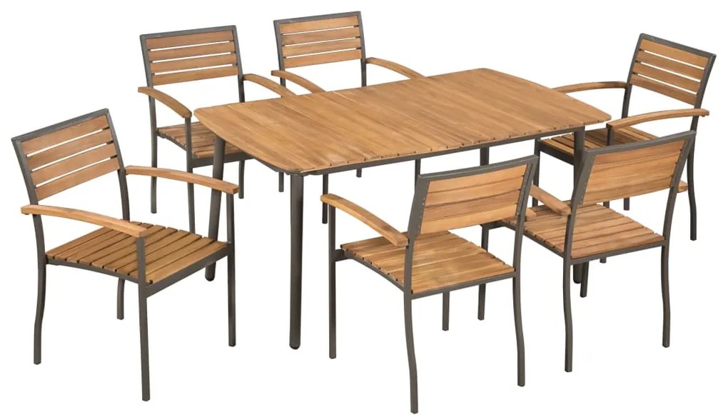 vidaXL Set mobilier de exterior, 7 piese, lemn masiv de acacia și oțel