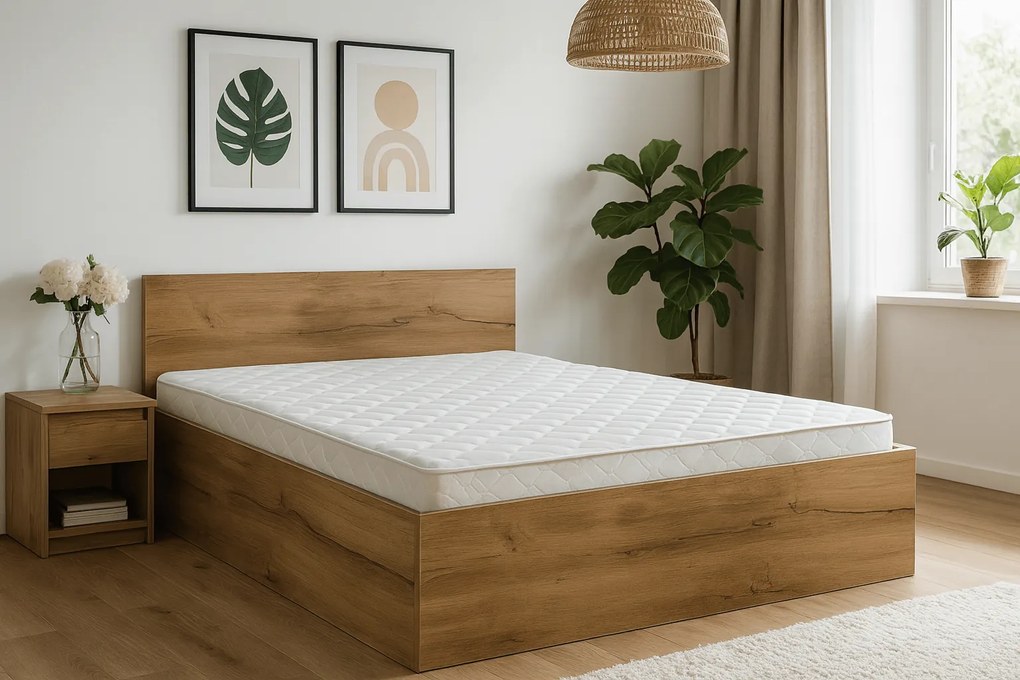 Pat SOFIA 180 x 200 cm, stejar artisan Saltele: Cu saltele Deluxe 10 cm, Somiera pat: Cu lamele drepte