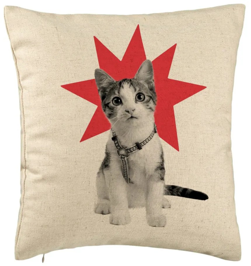 Perna Decorativa, Model Super Cat, 40x40 cm, Bej, Husa Detasabila, Burduf