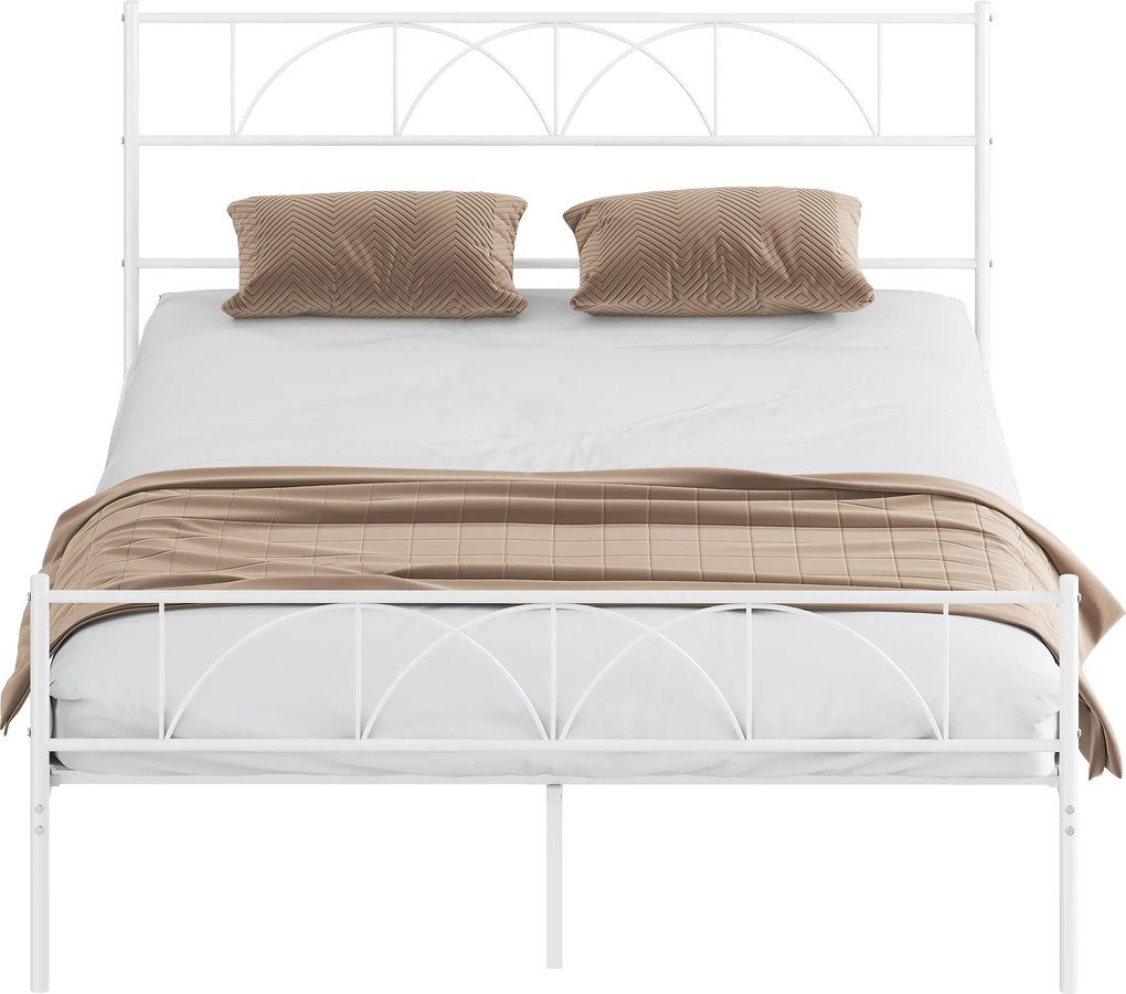 HOMCOM Cadru de pat 160x200 cm cu tăblie, suport lamele din oțel, depozitare sub pat | Aosom Romania