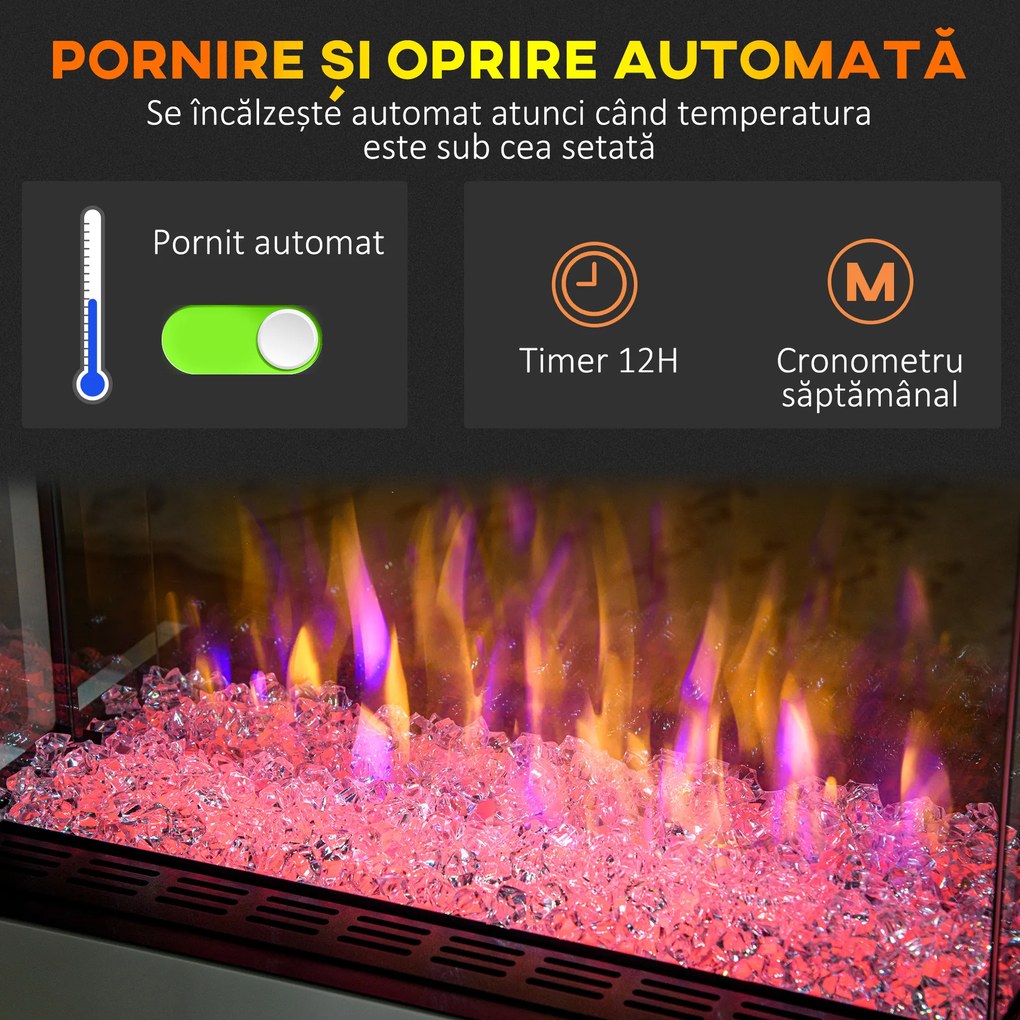 HOMCOM Șemineu Electric 1000W/2000W, Șemineu Electric Independent cu Telecomandă și Protecție la Supraîncălzire, 61x28x66,5 cm, Alb | Aosom Romania