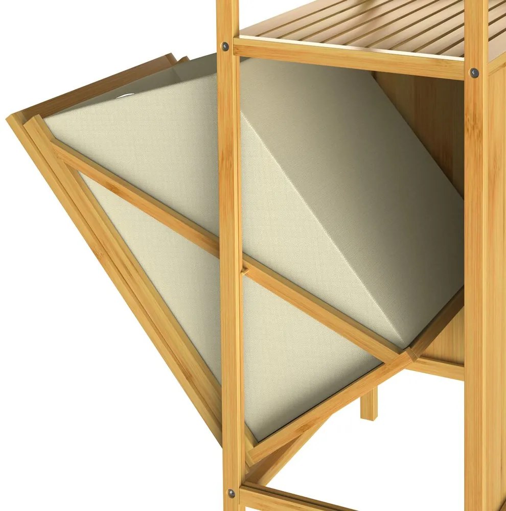 Raft de bambus cu coș de rufe DORIS, 40x30x95cm, maro/crem Casaria