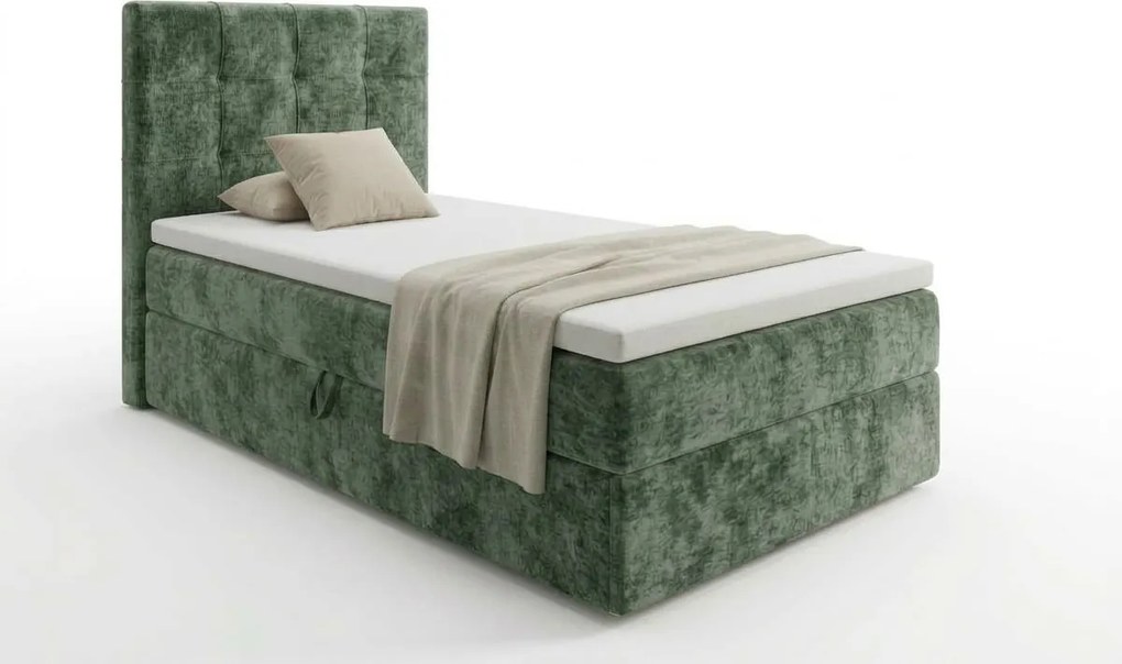 Pat tapițat boxspring DIRELIS VIBE 90x200 cm verde inchis Saltea: Saltea cu arcuri Bonell