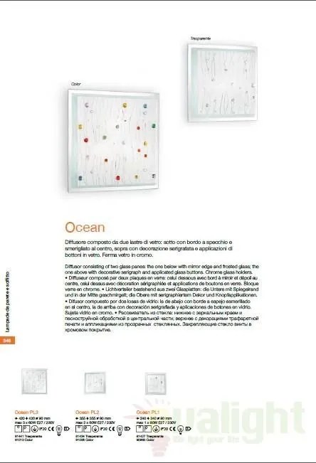Aplica de perete, Plafonier dim. 42x42cm OCEAN PL3 TRASPARENTE 081441
