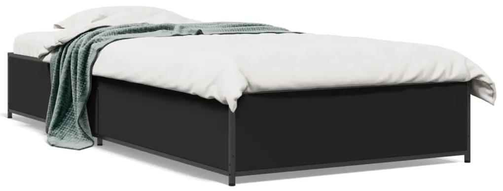 845106 vidaXL Cadru de pat, negru, 100x200 cm, lemn prelucrat și metal