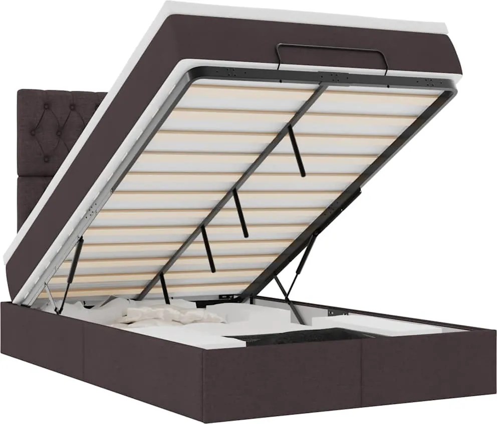 vidaXL Cadru de pat otoman cu saltea țesătură maro închis 120x190 cm