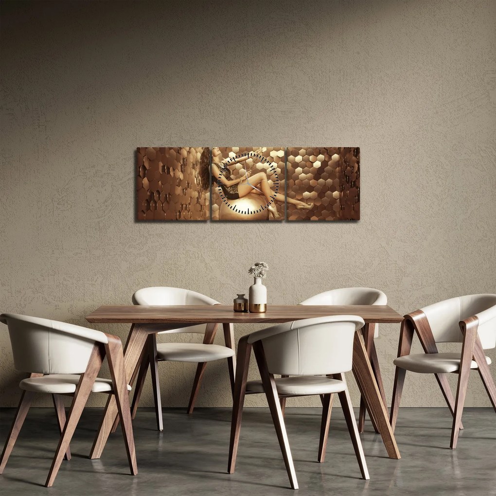 Tablou - Femeia în încăperea de aur (cu ceas) (90x30 cm)