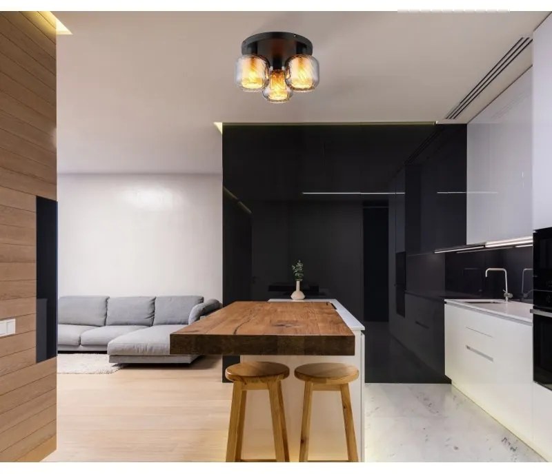 Plafoniera neagra cu sticla fumurie XIA pentru living