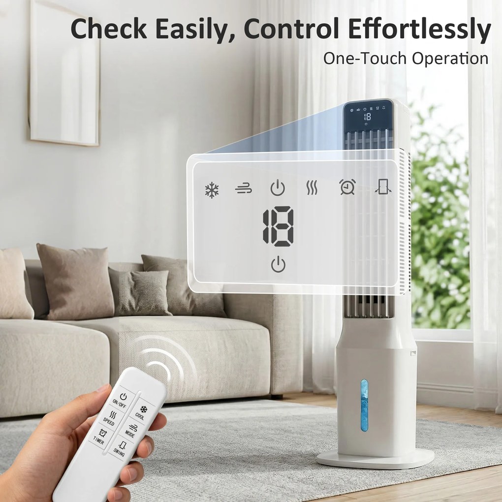 HOMCOM Climatizator evaporativ tip turn 3 în 1 cu rezervor de 9 L, oscilație 48°, 3 viteze, 3 moduri, temporizator, Alb | Aosom Romania