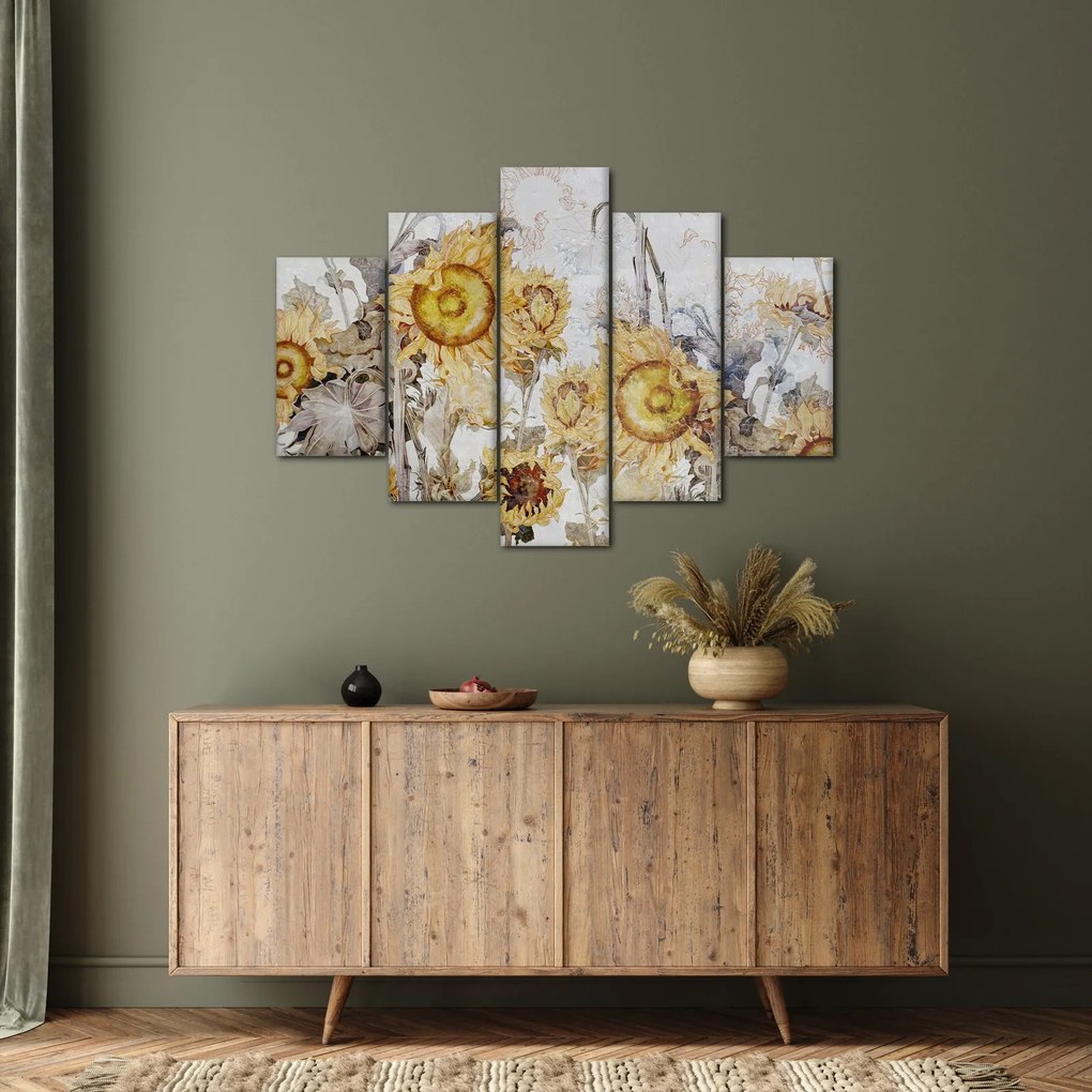 Tablou - Floarea-soarelui pe perete (150x105 cm)
