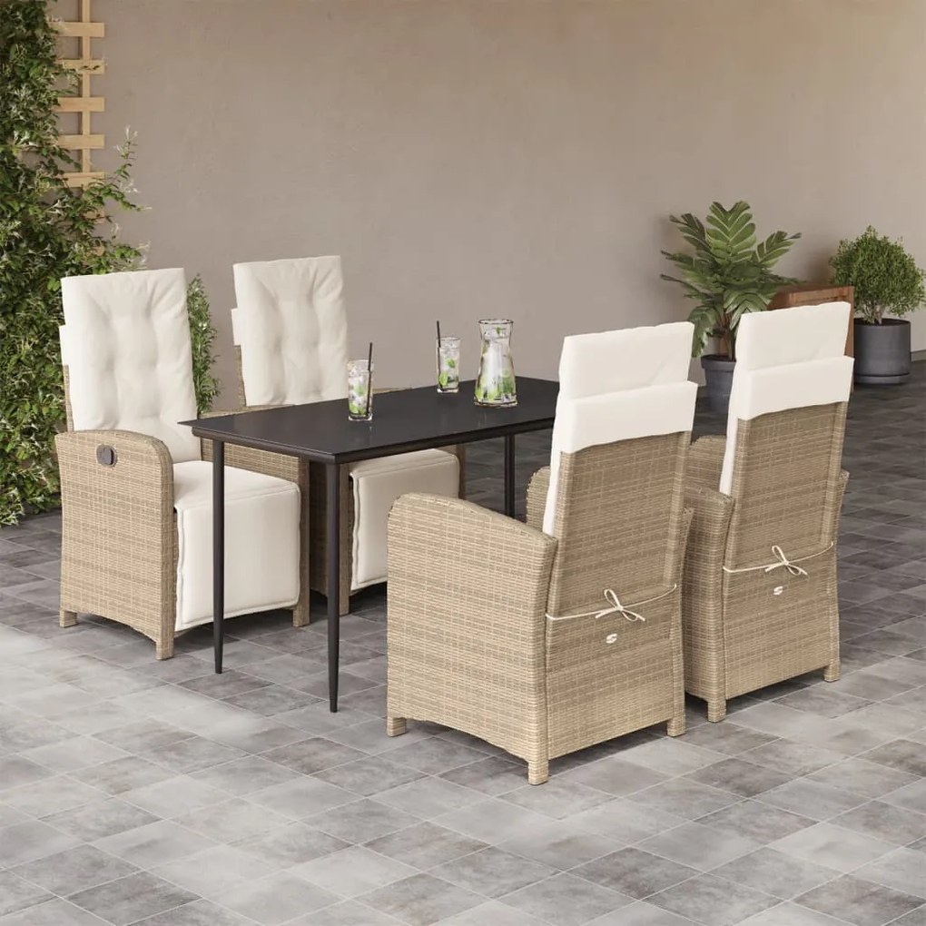 vidaXL Set mobilier de grădină cu perne, 5 piese, bej, poliratan