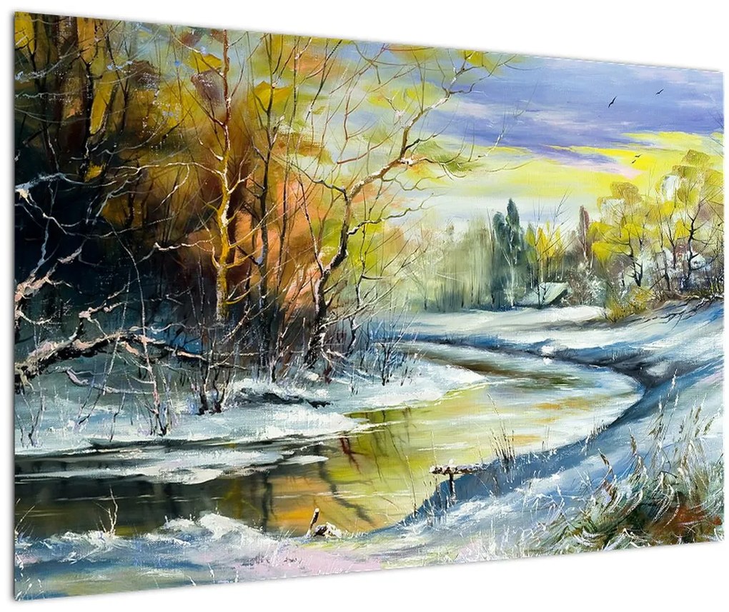 Tablou - Râu de iarnă, pictură în ulei (90x60 cm)