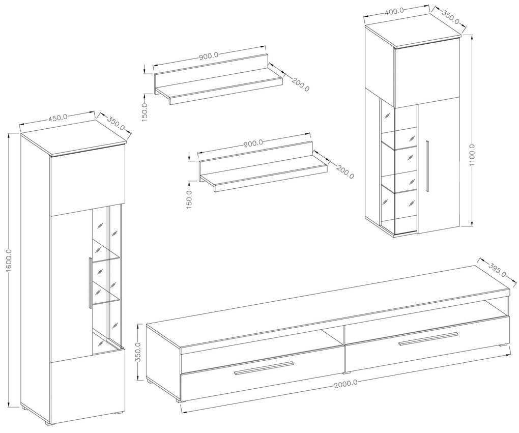 Mobilier living Indiko Typ 10 (alb + alb lucios) (cu iluminat). 1108200