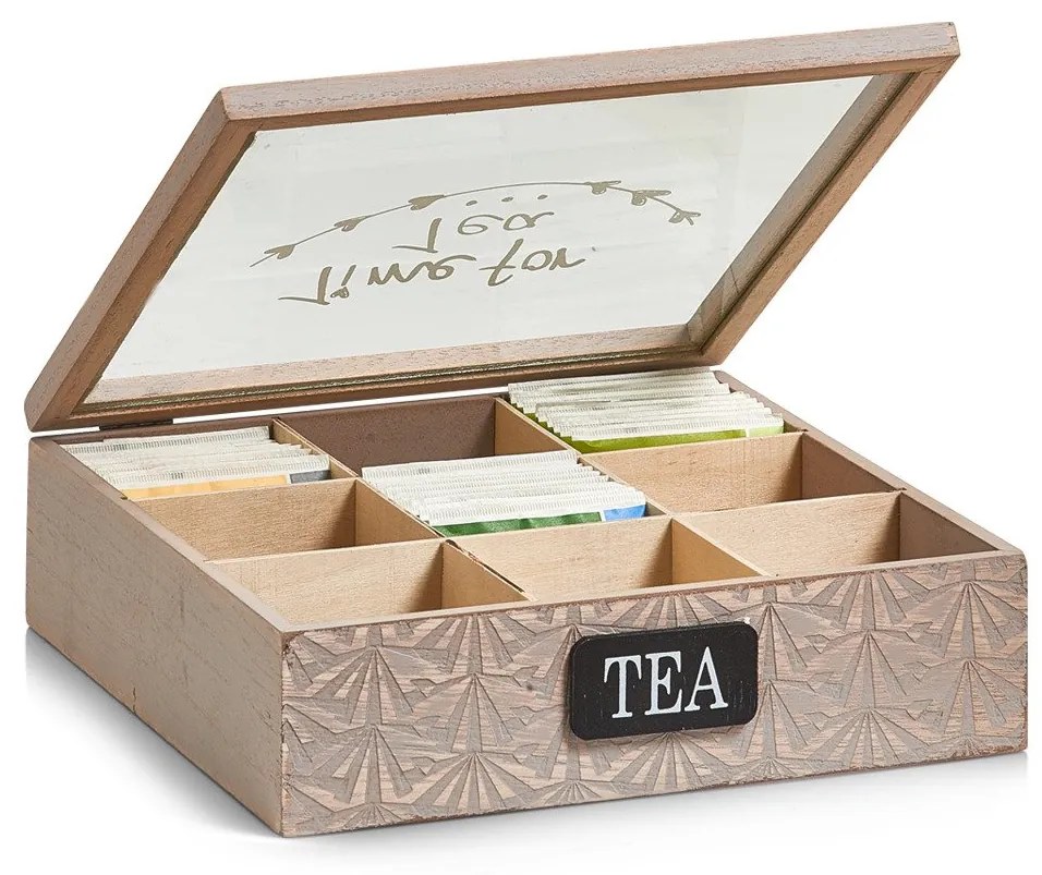 Cutie de ceai din lemn, cutie pentru ceai, 9 compartimente, ZELLER
