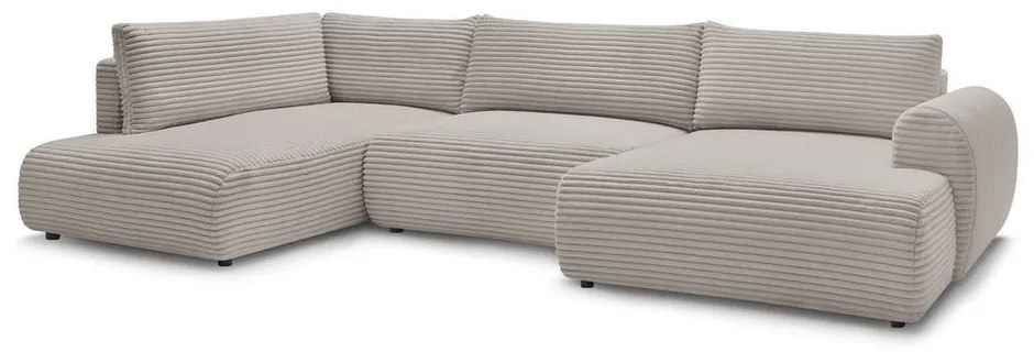 Colțar gri deschis/bej extensibil/cu spațiu de depozitare cu tapițerie din catifea reiată (cu colț pe partea stângă/în formă de "U") Lucien – Bobochic Paris