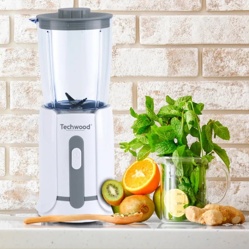 Resigilat: Mini blender Techwood TBL-201, 300W, 0.5 L, Cutite otel, Alb