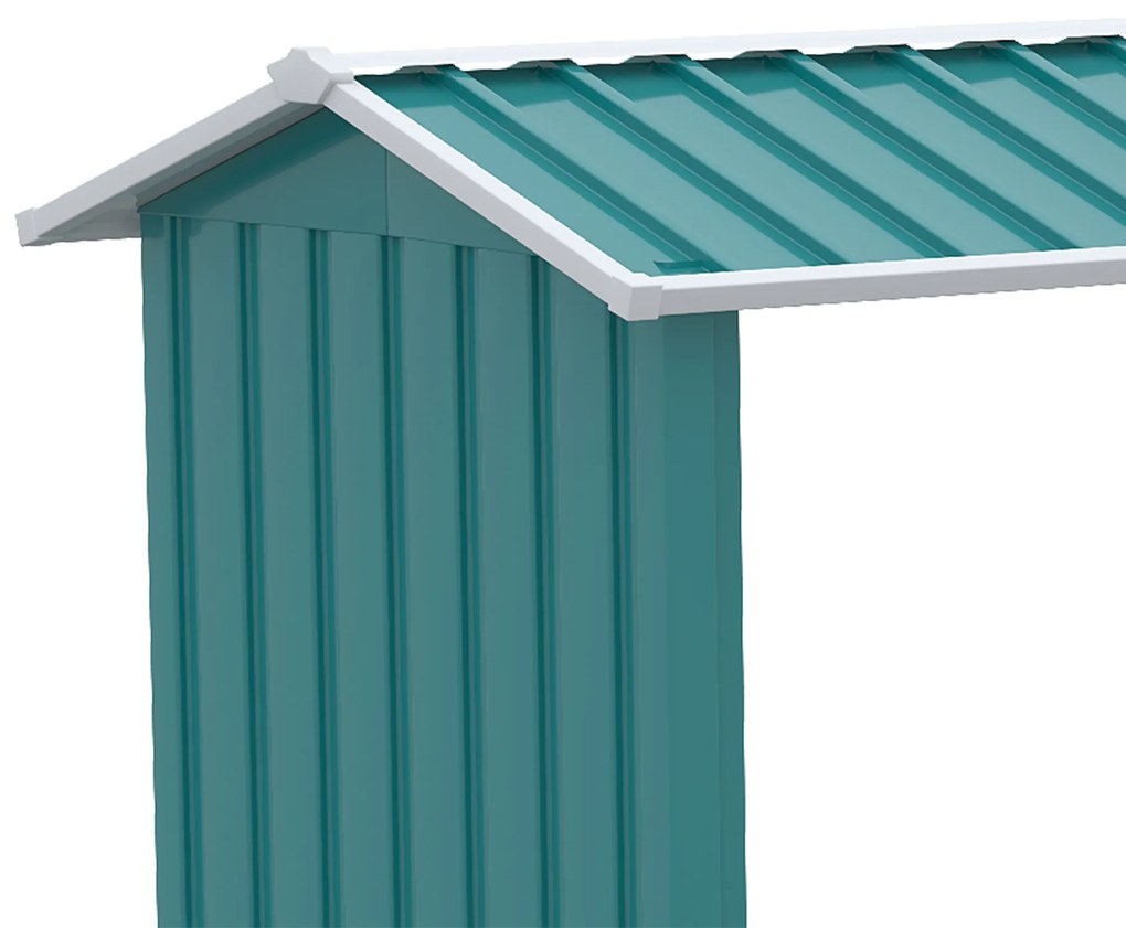 Outsunny Magazie de Depozitare a Buștenilor, Casă pentru Lemne de Foc din Otel Galvanizat cu Podea Înălțată, 240x86x160 cm, Verde | Aosom Romania